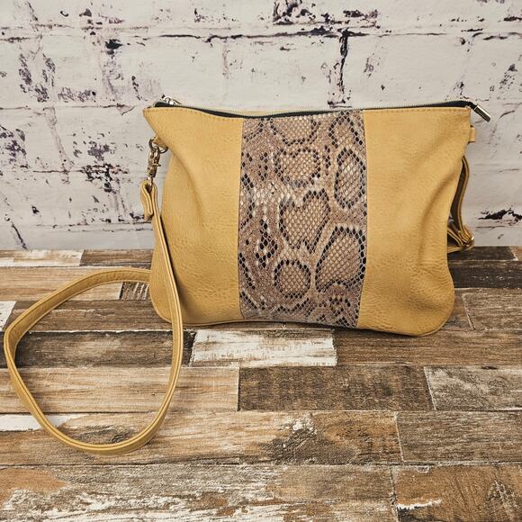 Street Level Handbags - Stylish Street Level Tan and Animal Print Shoulder Bag with Removable‎ Strap